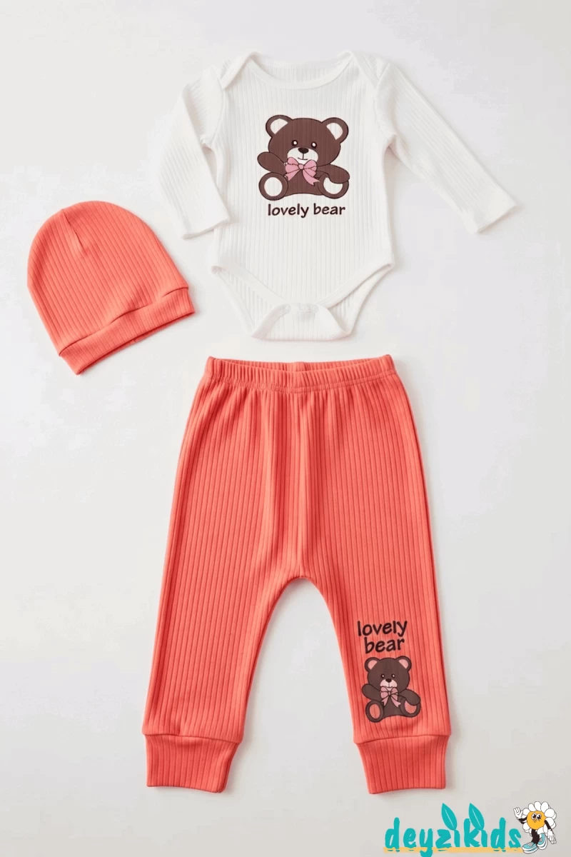 Love Ly Bear Çıtçıtlı Badili Şapkalı Alt Üst Takım 3'lü 9-12-18 Aylık