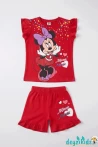 Minie Mouse Baskılı Fırfırlı Sıfır 0 Kollu Esnek Kumaş Yuvarlak Bisiklet Yaka T-shirt Beli Lastikli Short Alt Üst Takım