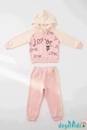 Love Baskılı 3'lü Kapşonlu Çeketli sweatshirt Eşorfman Altı 2-3-4-5 Yaş
