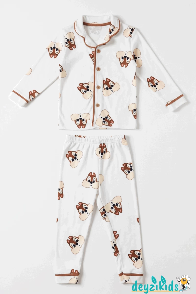 Sincap Baskılı Önden Düğmeli Bebek ve Çocuk Pijama Takımı 9-12-18-24-36 Aylık 2-3-4-5-6 Yaş