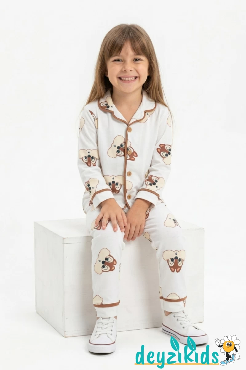 Sincap Baskılı Önden Düğmeli Bebek ve Çocuk Pijama Takımı 9-12-18-24-36 Aylık 2-3-4-5-6 Yaş