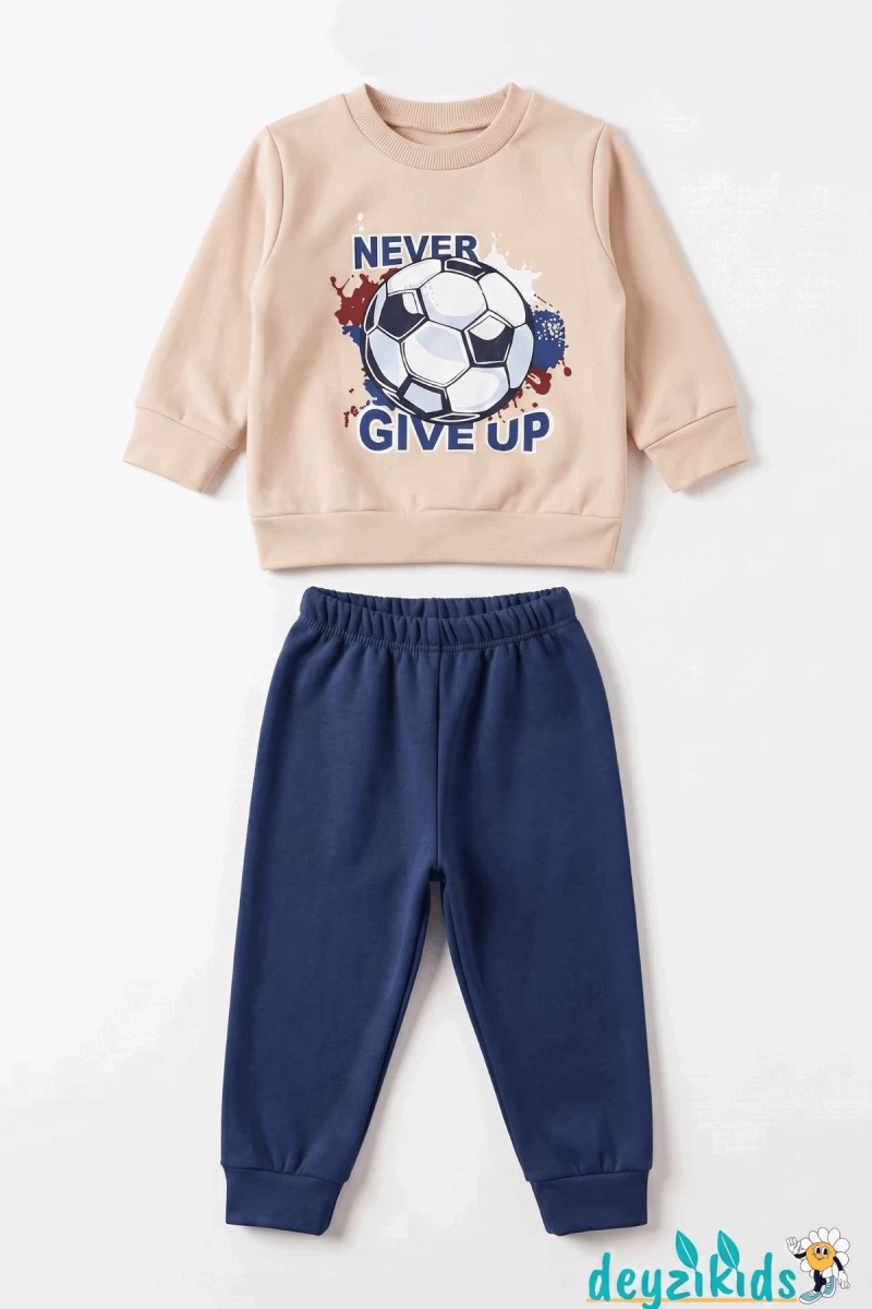 Never Gıve Up Baskılı Çizgili 2 İp Alt Üst Takım 6-9-12-18-24 Aylık - 1-2- Yaş