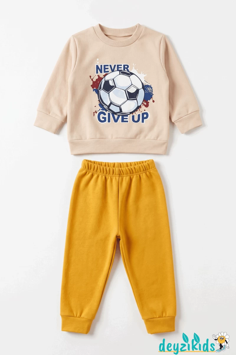 Never Gıve Up Baskılı Çizgili 2 İp Alt Üst Takım 6-9-12-18-24 Aylık - 1-2- Yaş