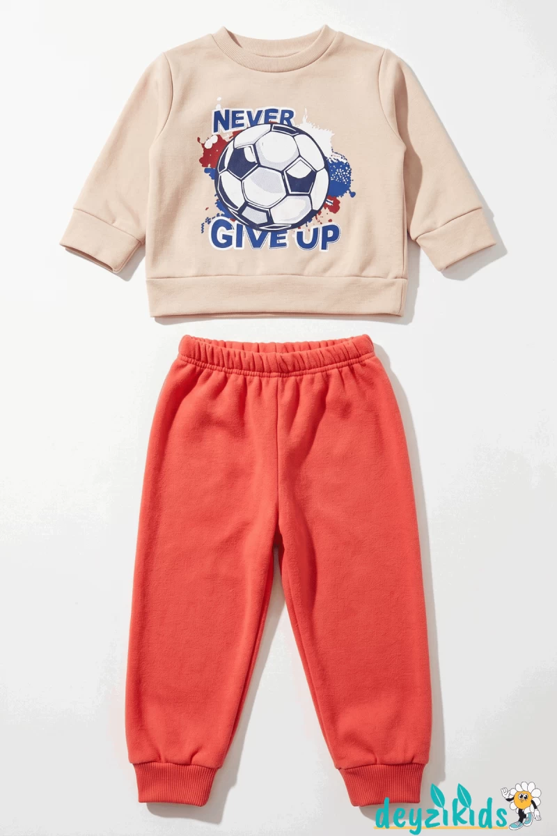 Never Gıve Up Baskılı Çizgili 2 İp Alt Üst Takım 6-9-12-18-24 Aylık - 1-2- Yaş