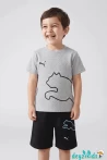 Kaplan Baskılı Yuvarlak Bisiklet Yakalı Kısa Kollu Beli Lastikli Şort Alt Üst Takım T-shirt Şort 3-4-5-6-7-8-9-10-11-12 Yaş