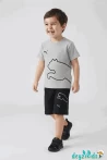 Kaplan Baskılı Yuvarlak Bisiklet Yakalı Kısa Kollu Beli Lastikli Şort Alt Üst Takım T-shirt Şort 3-4-5-6-7-8-9-10-11-12 Yaş